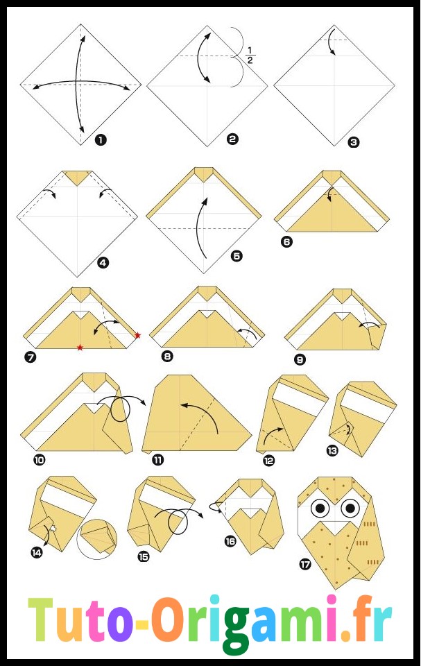 Chouette en Origami Papier Tutoriel Niveau Moyen